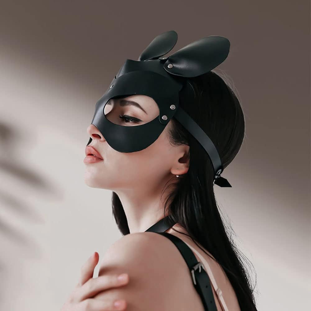 皮革猫女动物半脸面具猫兔子化妆舞会角色扮演万圣节狂欢节服装